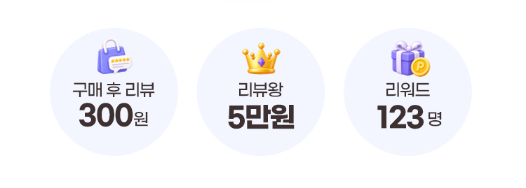 구매 후 리뷰 300원, 리뷰왕 5만원, 리워드 123명